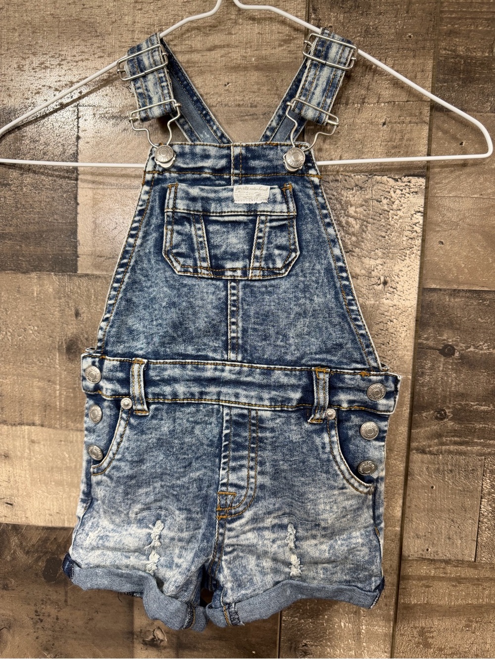 7 for All Mankind Baby Distressed Acid Wash Overall Shorts, 18 Months